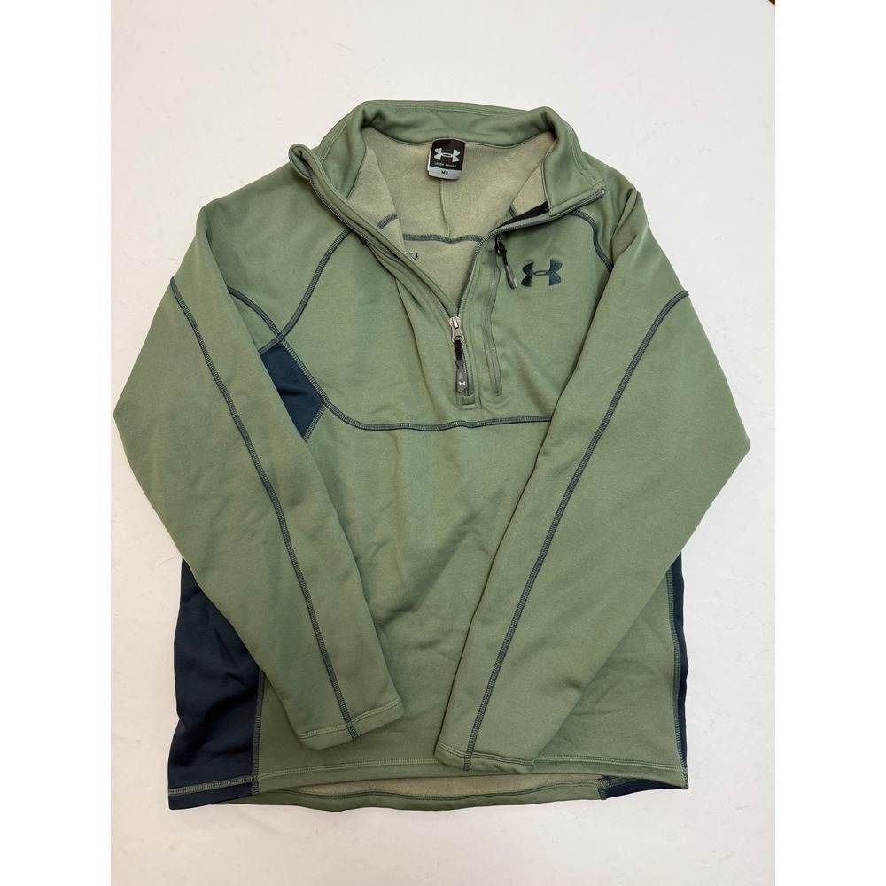 Under Armour Womens ColdGear Quarter Zip Pullover Fleece Jacket Olive Green MD